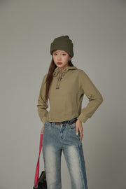 Basic Crop Drawstring Hoodie