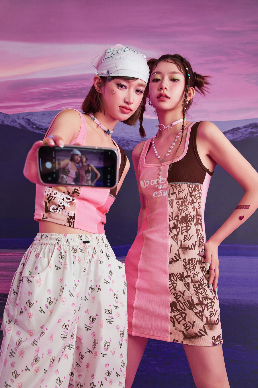 CHUU Square Color Combination Sleeveless Mini Dress