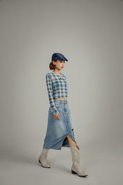 Star Denim Long Slit Skirt