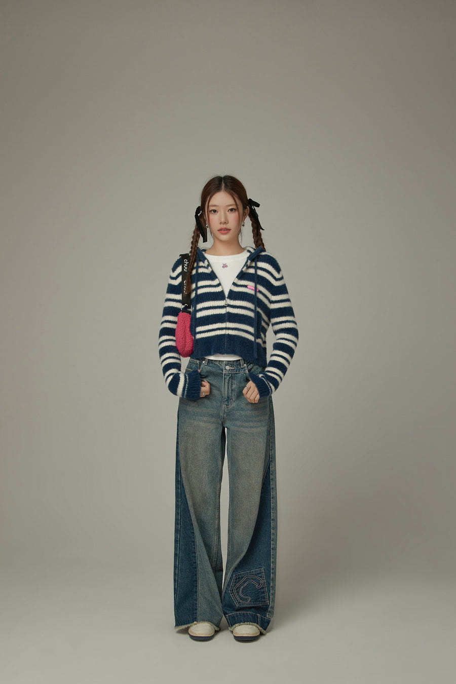 CHUU Striped Hooded Basic Zip-Up