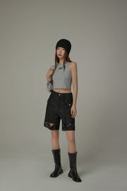 Chuu Cherry Back-Open Sleeveless Crop T-Shirt