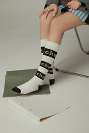 Color Combination Lettering High Socks