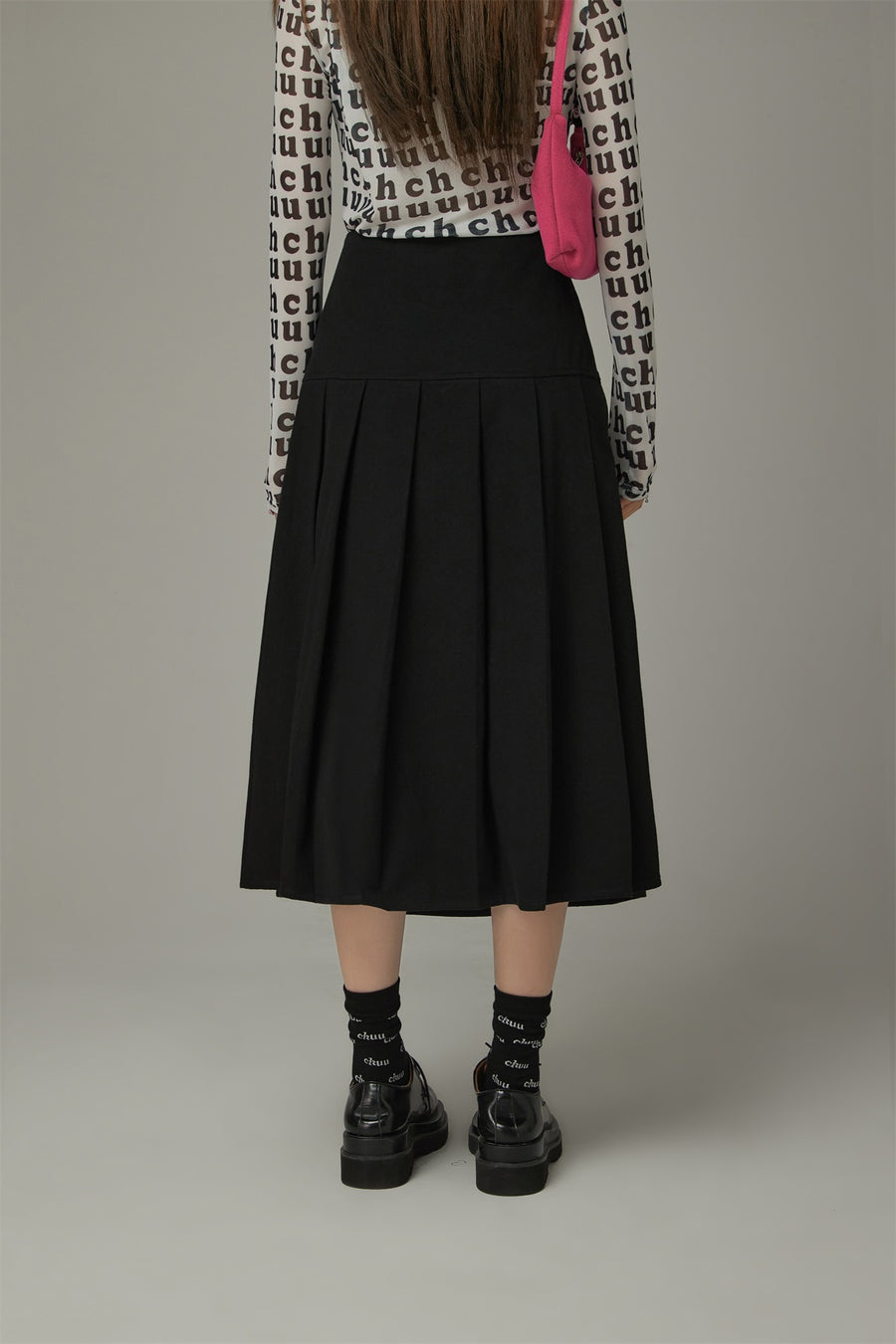 CHUU Heart Pleated Long Skirt