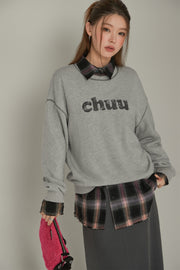 Color Logo Stitch Loose Fit Sweatshirt