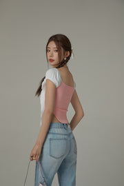 Unbalanced Chuu Lettering Ribbon Short Sleeve Top