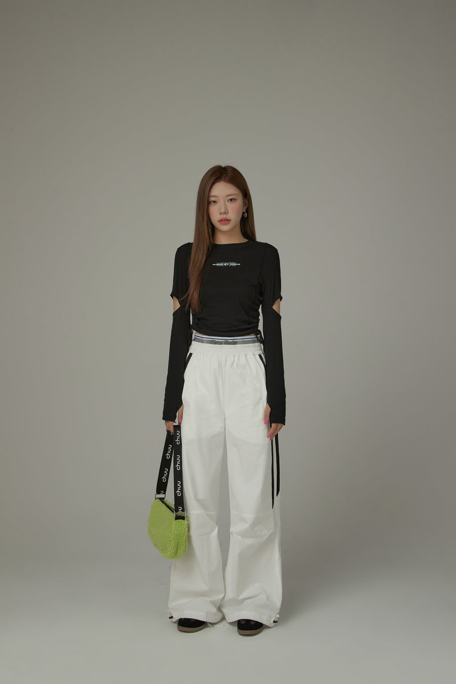 CHUU Waist Shirring Cutout Sleeves Top