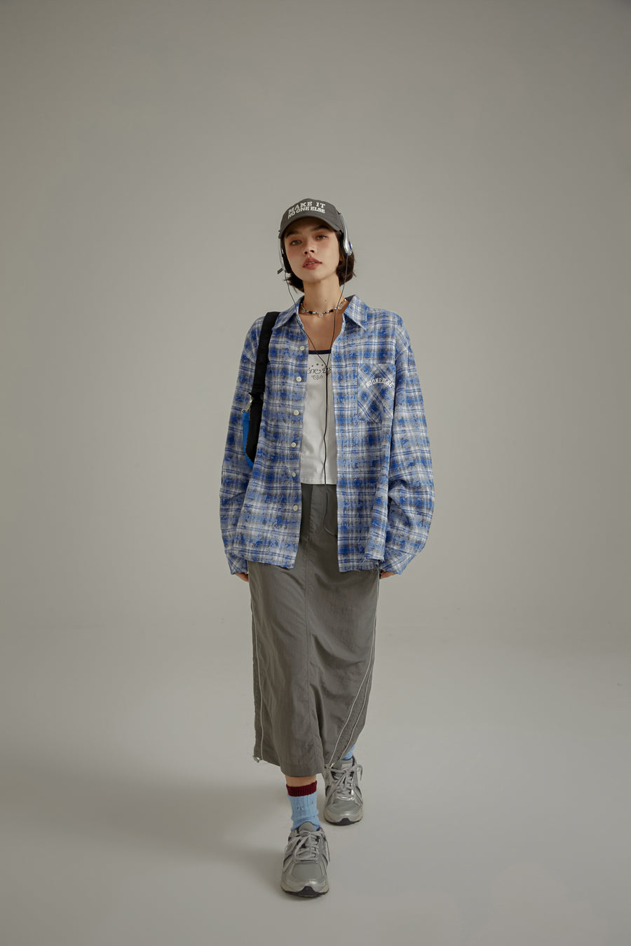 CHUU Pocket Logo Check Long Sleeve Loosefit Shirt