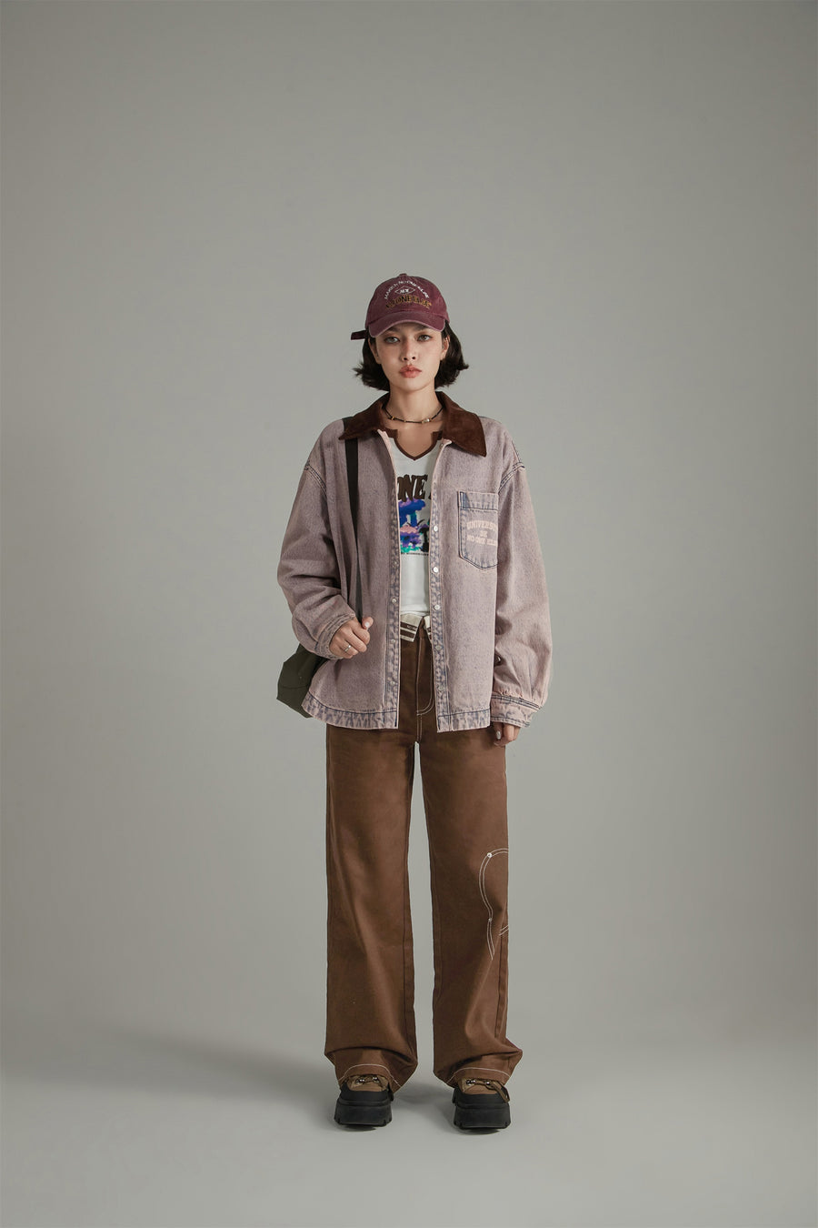 CHUU Heart Folded Waist Wide Pants