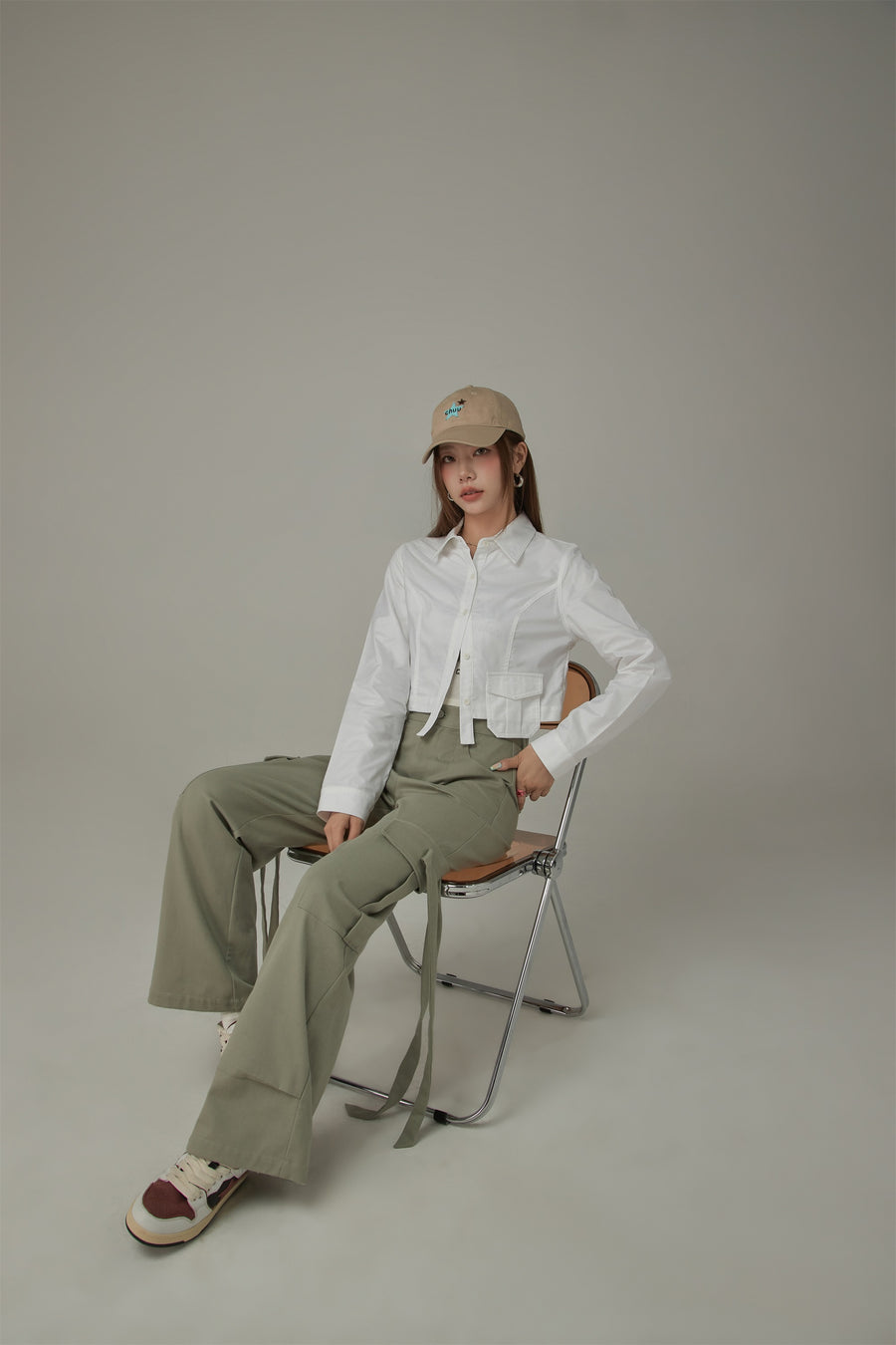 CHUU Point Pocket Semi Cropt Shirt