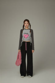 Heart Color Contrast Shirring T-Shirt