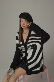 Color Matching Pattern Loose Fit Cardigan