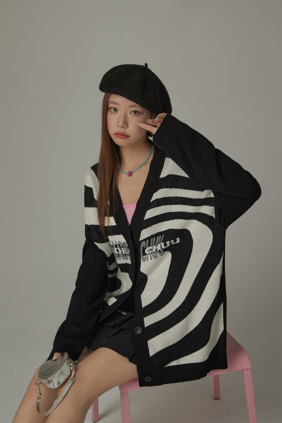 CHUU Color Matching Pattern Loose Fit Cardigan