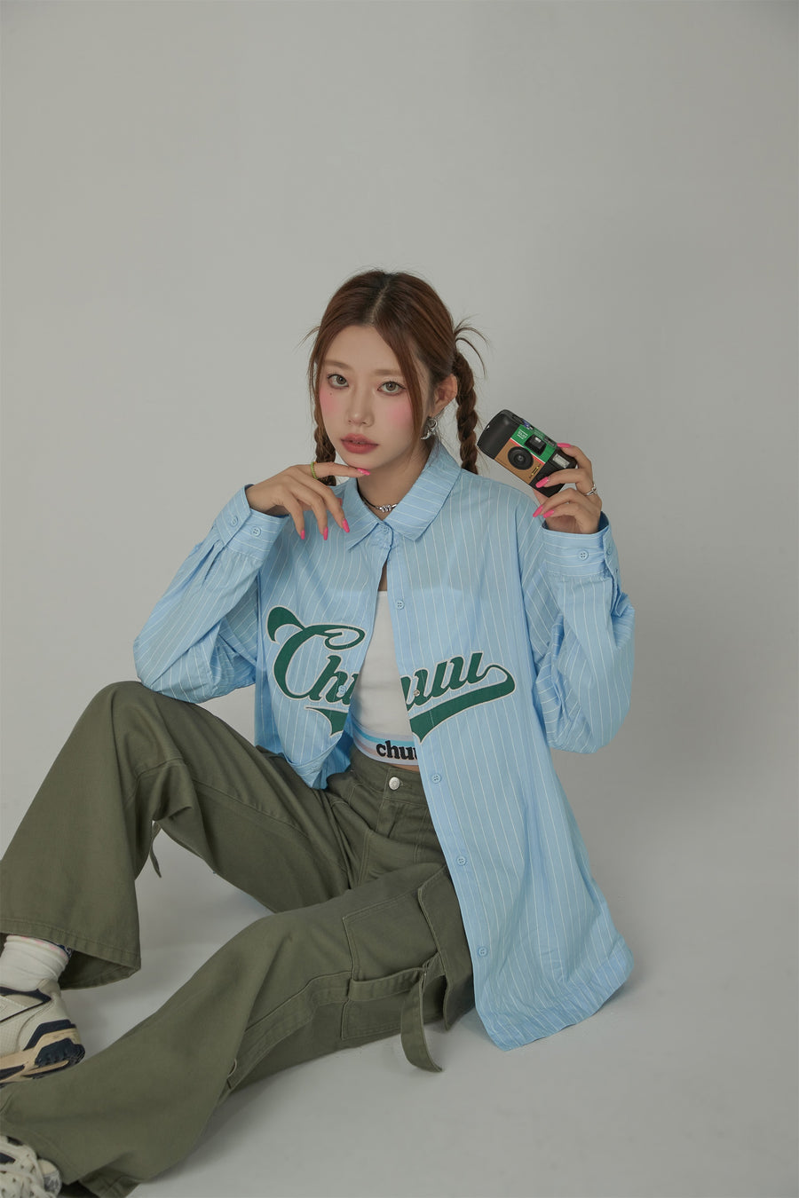 CHUU Logo Stripe Loose Fit Shirt