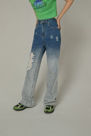 Gradient Distressed Denim Jeans