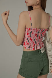 Heart Printed Ruffle Bustier Top