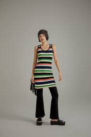 Color Contrast Striped Sleeveless Knit Dress