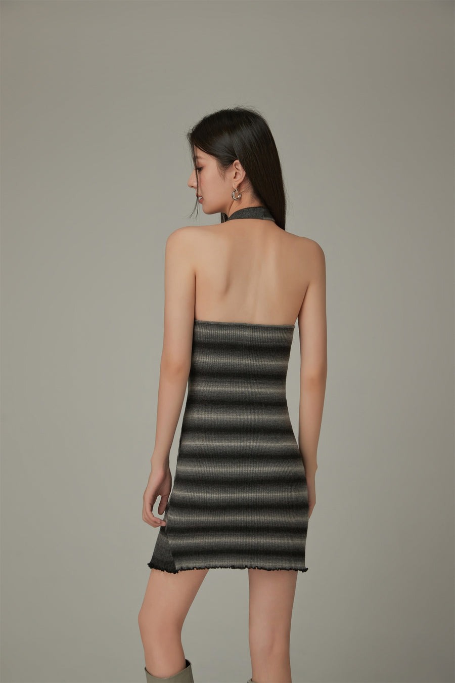 CHUU Halter Neck Striped Slim Dress