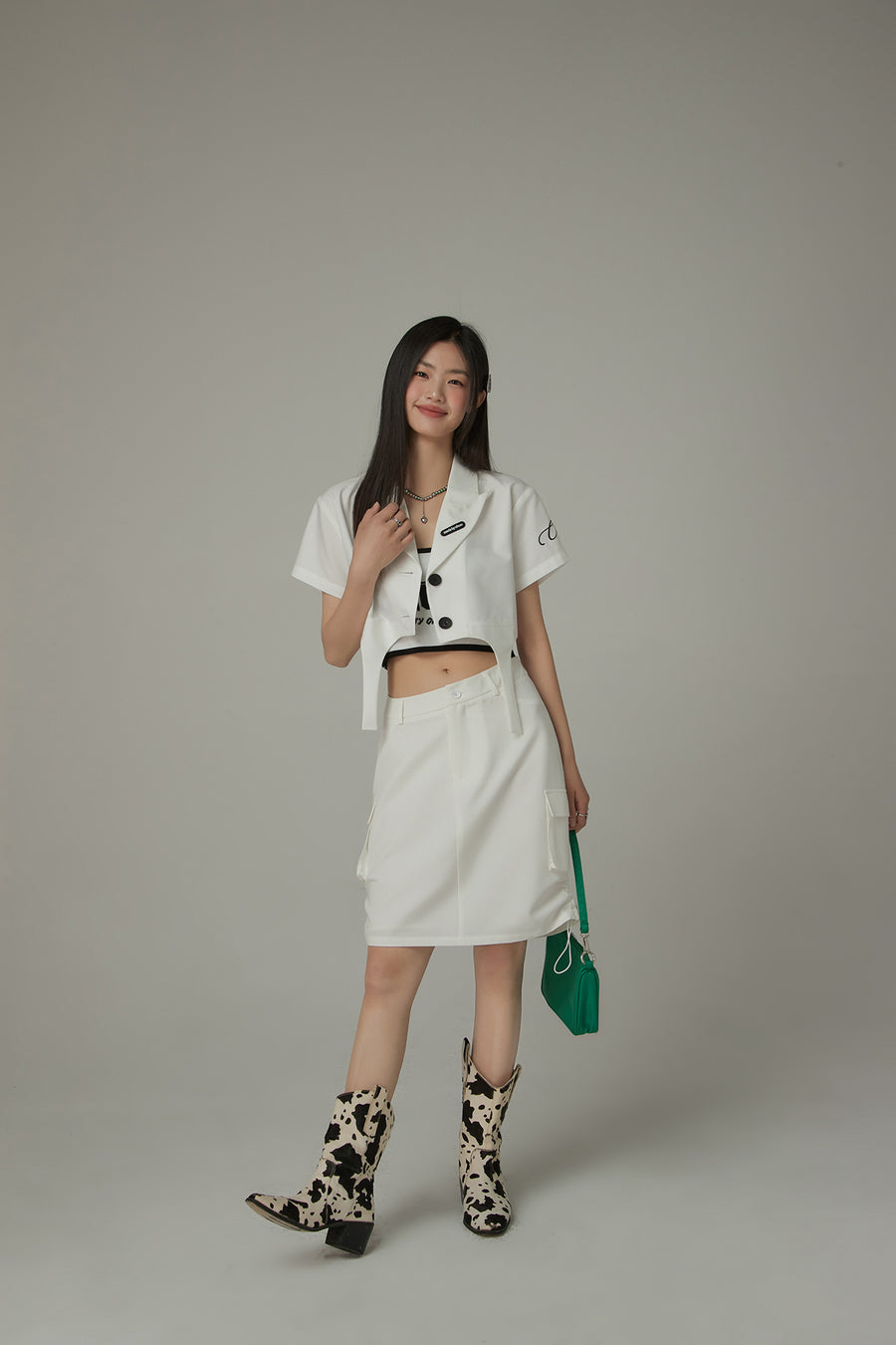 CHUU Single-Button Short Sleeve Crop Jacket