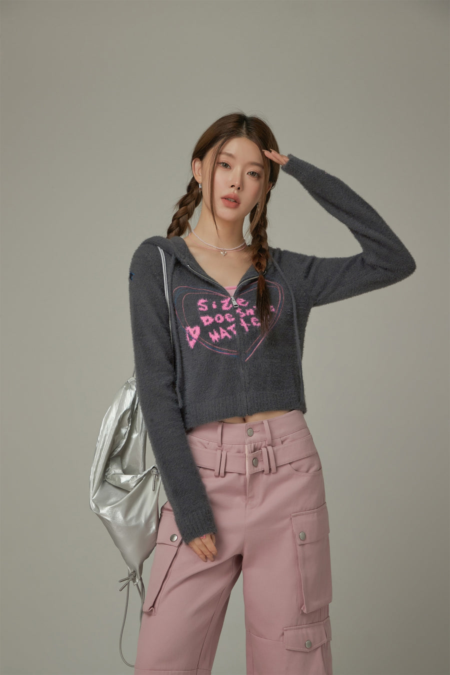 CHUU Heart Hooded Zip-Up Cardigan