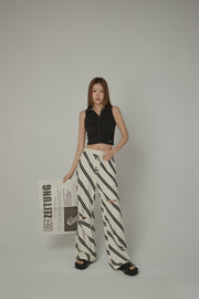 Diagonal Striped Leg Slits Training Wide Pants