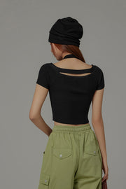 Halter Neck Banding Basic Short Sleeve Knit Crop Top