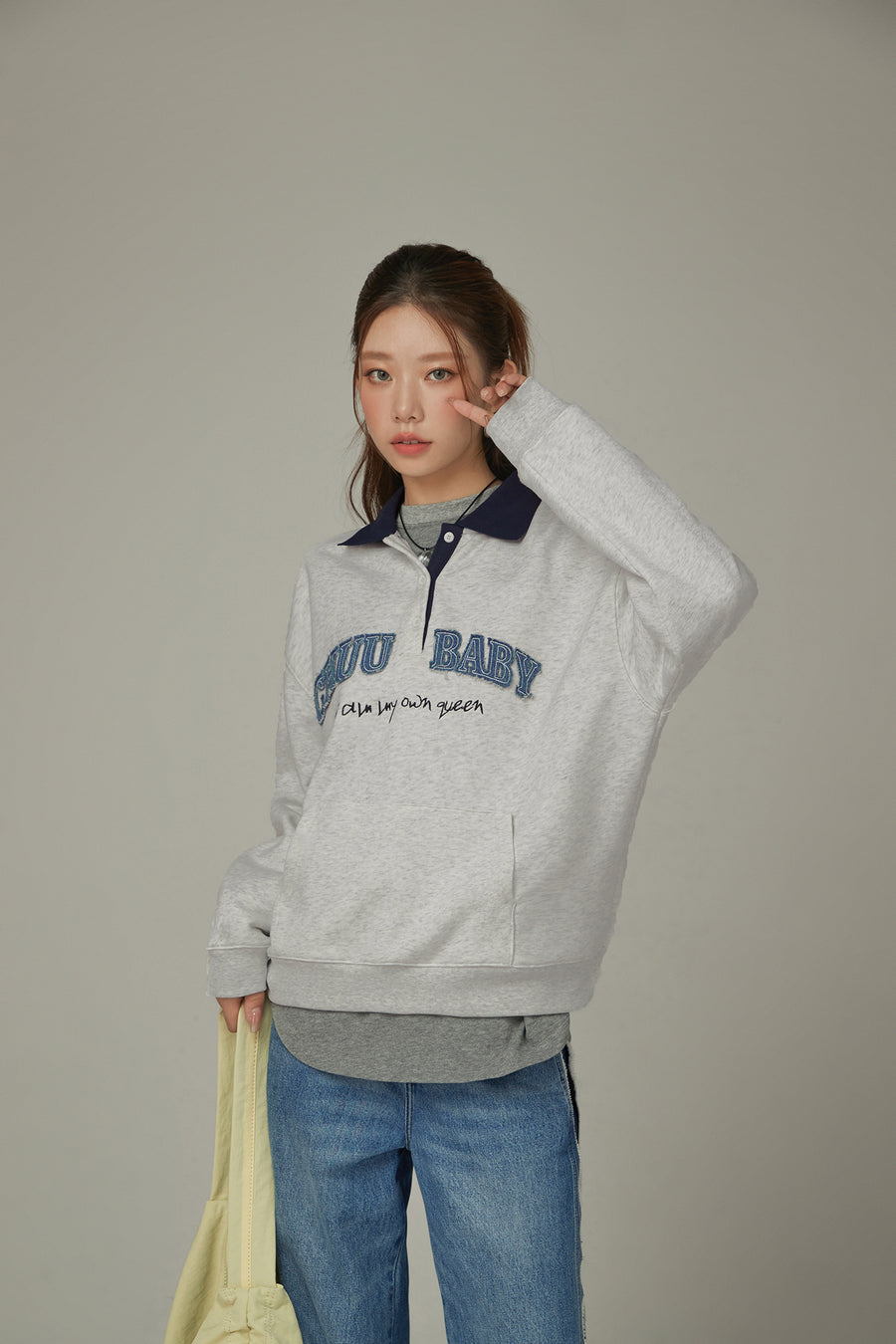 CHUU Polo Neck Boxy Sweatshirt