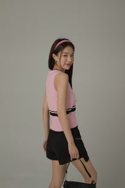 Knit Colorblock Open Collar Sleeveless Vest