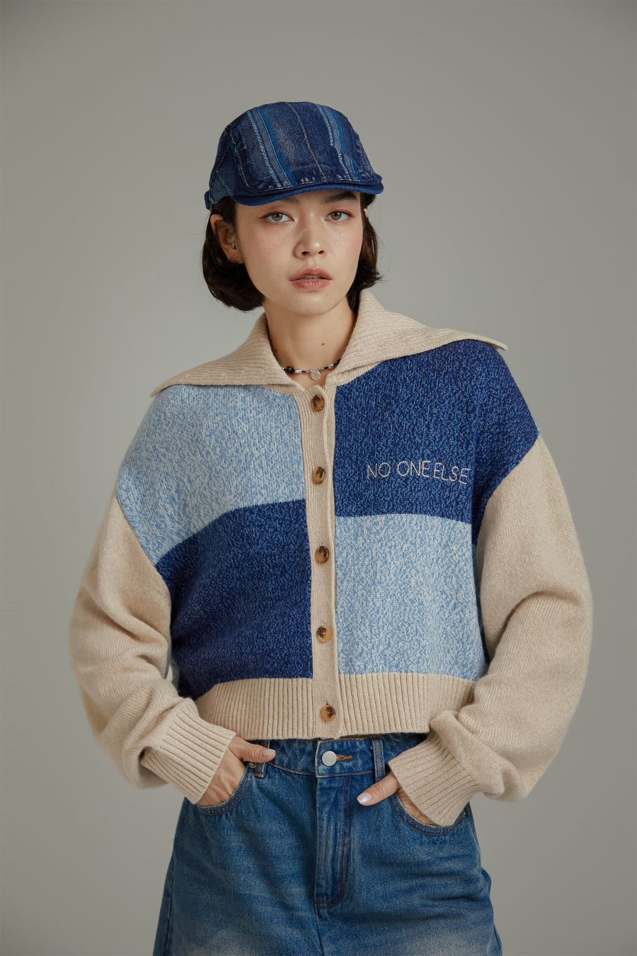 CHUU Big Collar Color Scheme Cardigan