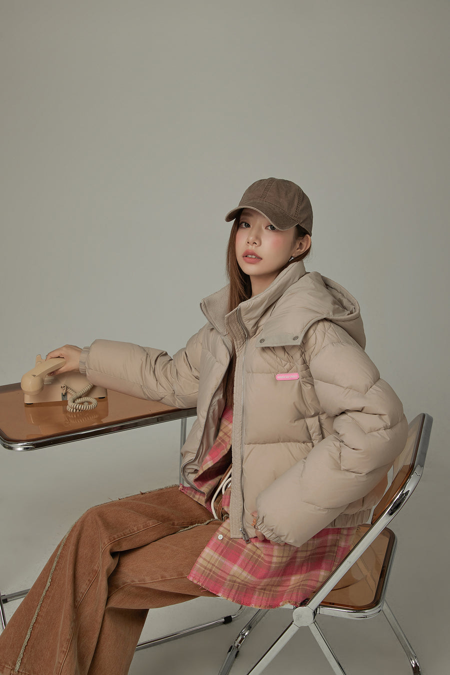 CHUU Colored Hooded Simple Padded Jacket