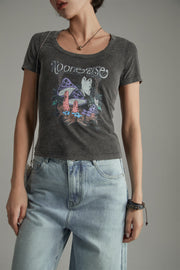 Printed Mushroom Vintage Slim T-Shirt