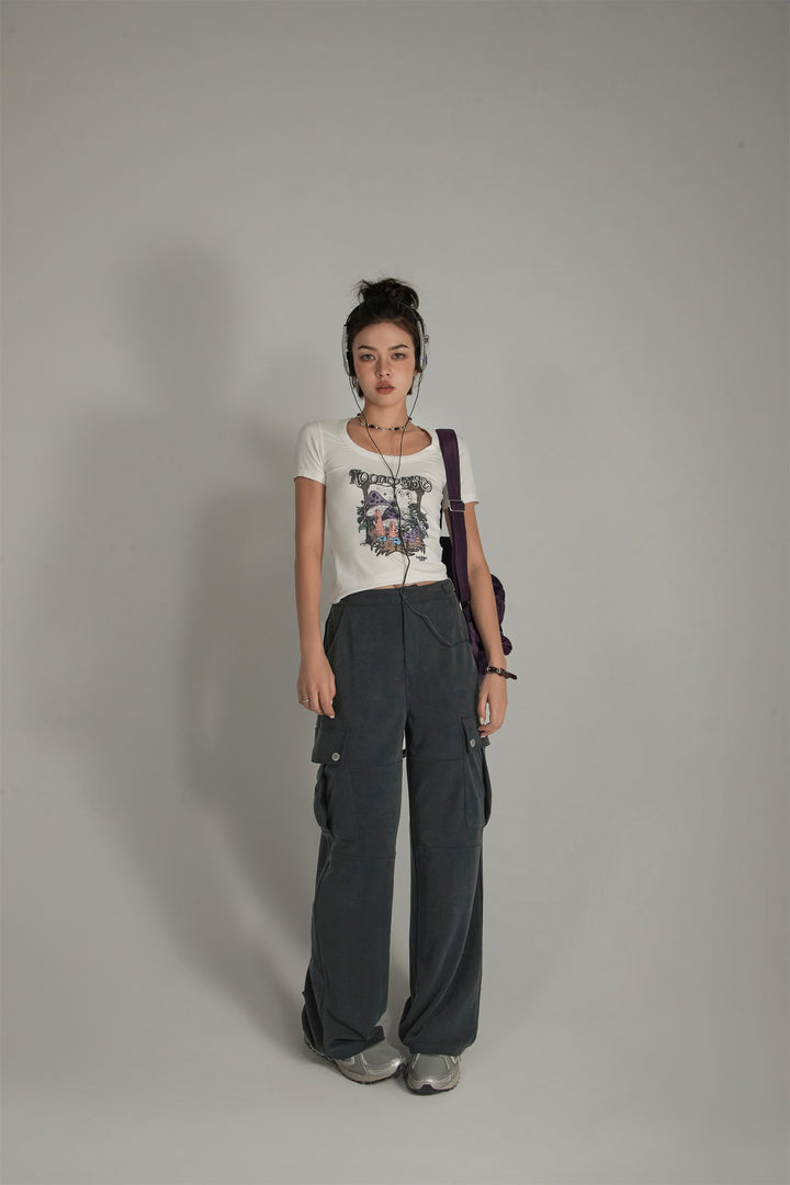 Casual Pockets Wide Cargo Pants