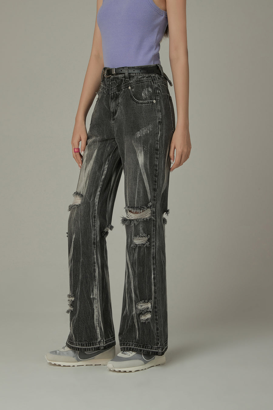 CHUU Tie-Dye Ripped Bootcut Jeans