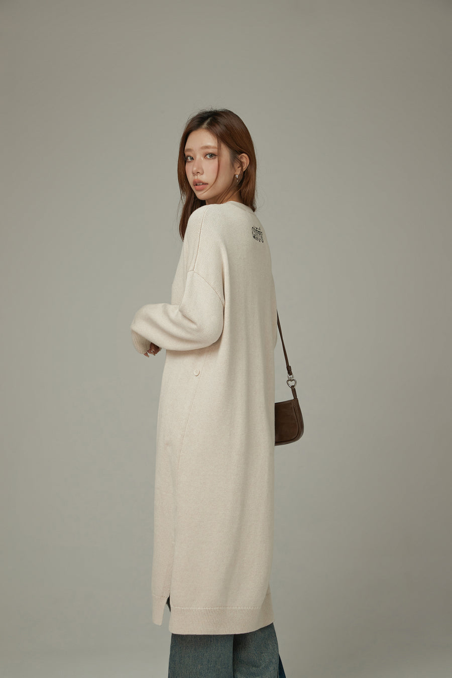 CHUU Slit Wrap Button Knit Long Cardigan