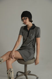 Polo Collar Short Sleeve A-Line Dress