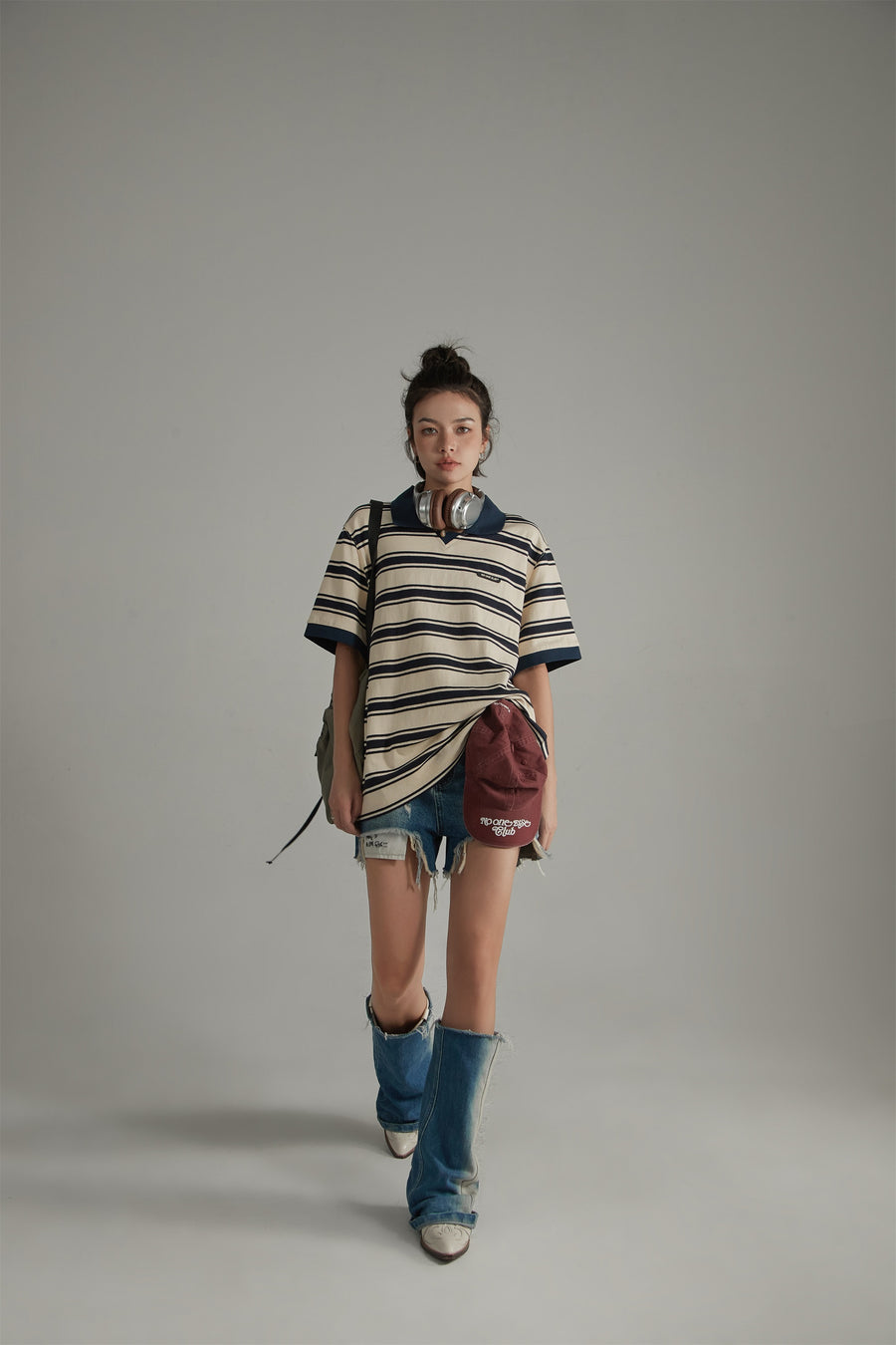 CHUU Retro Collar Stripe Short Sleeve T-Shirt