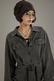 String Shirring Shirt Mini Dress