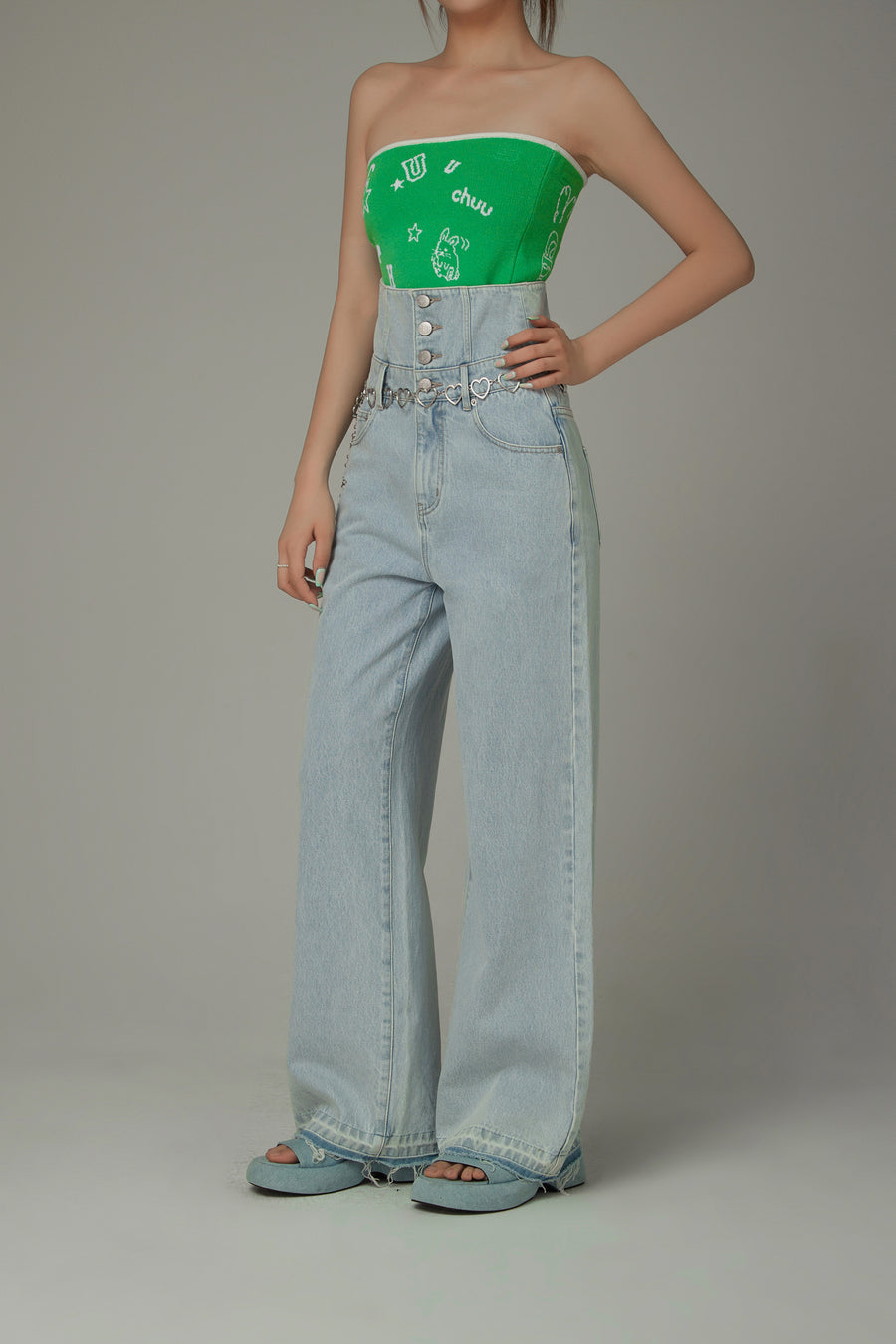 CHUU High Waisted Button Wide Denim Jeans