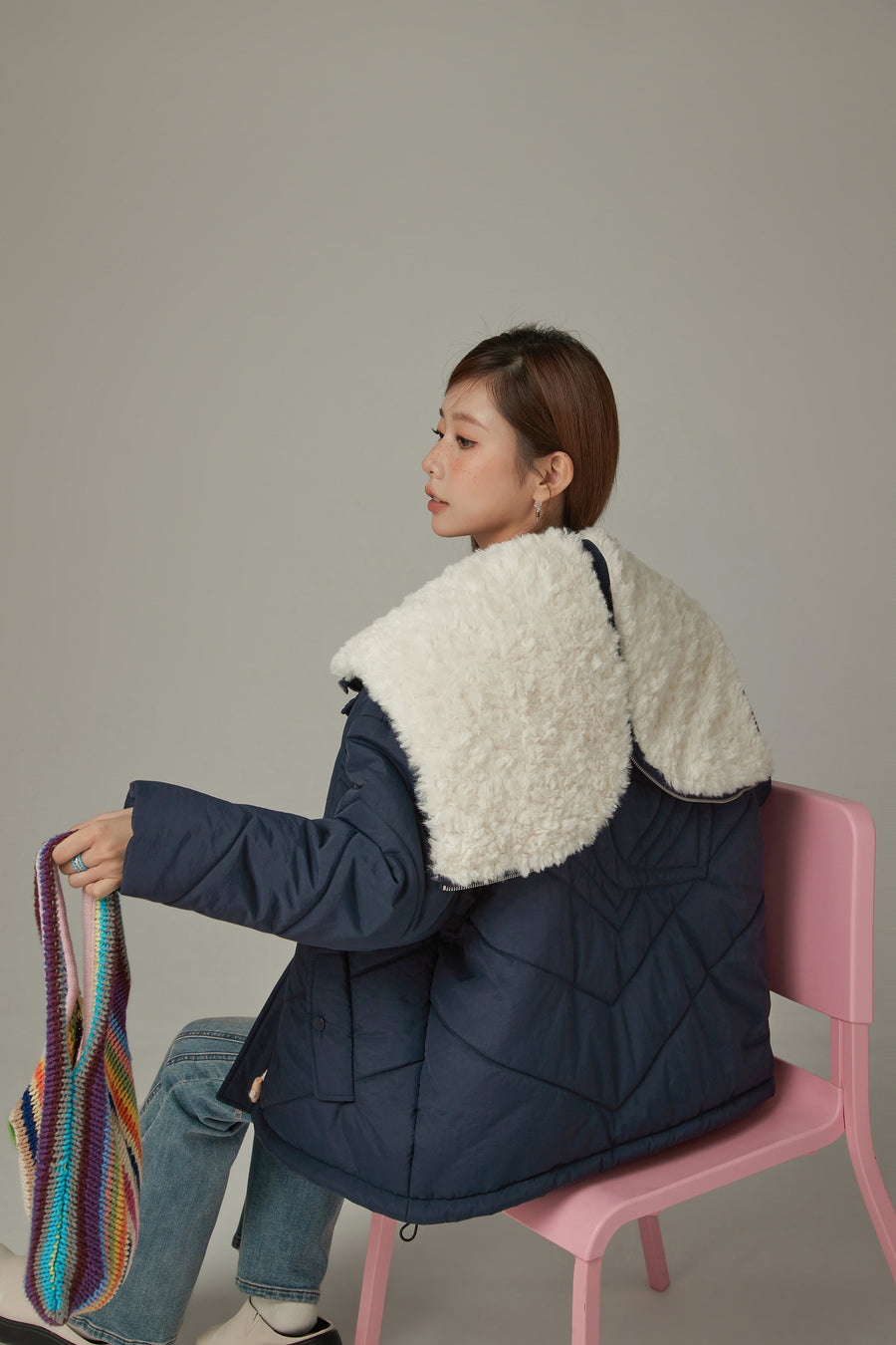 CHUU Fleece Collar Quilted Jacket