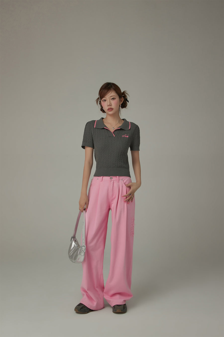 CHUU Logo Long Wide Baggy Color Pants