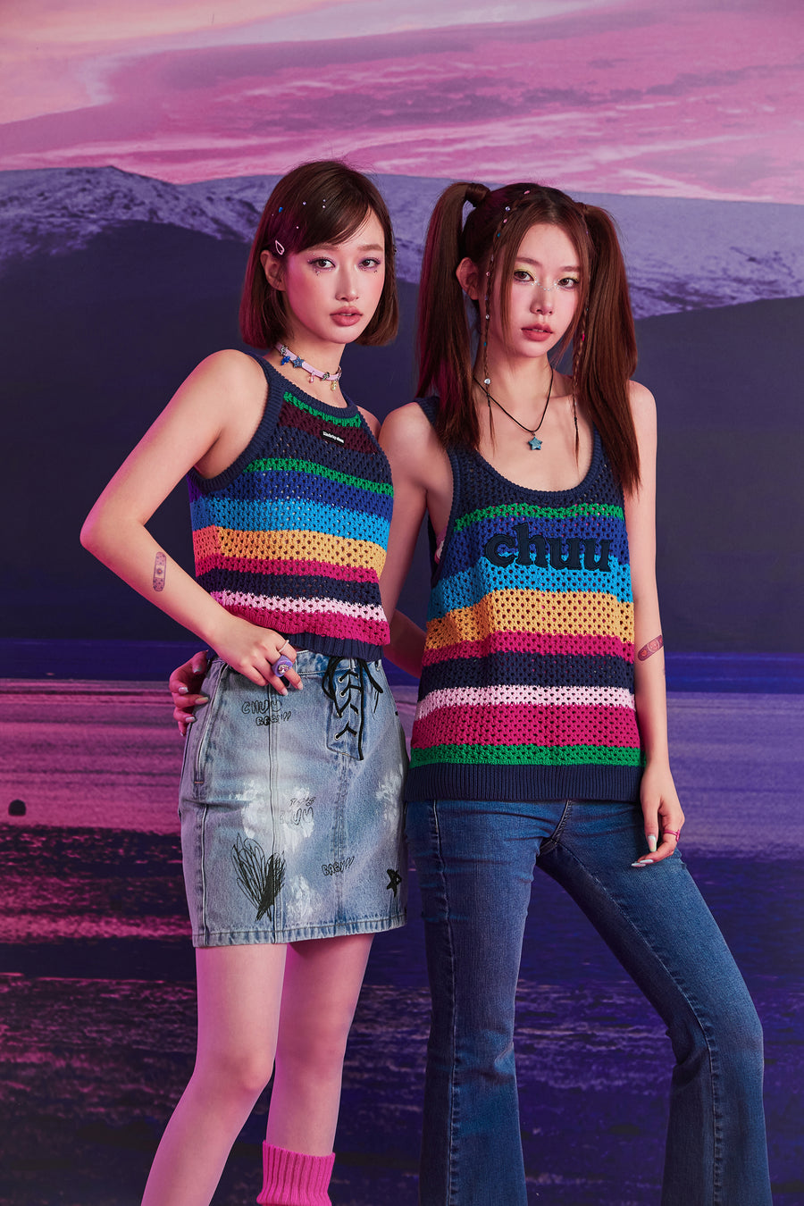 CHUU Rainbow Knit Side Slit Sleeveless Top