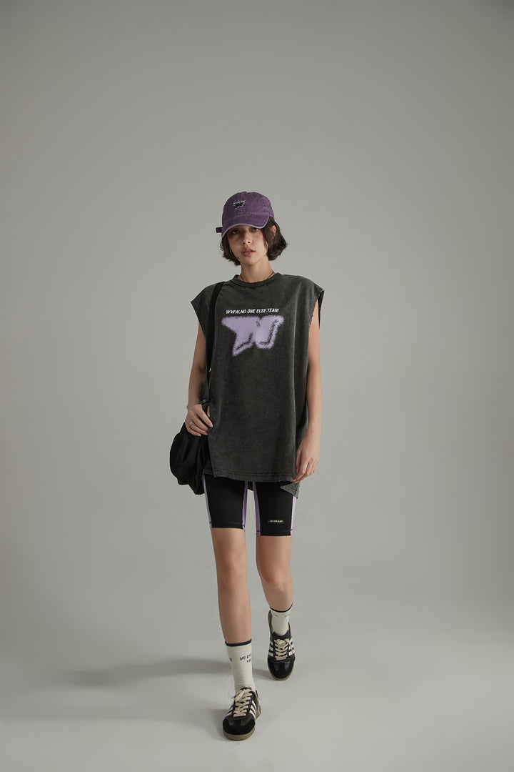 Printed Boxy Sleeveless Sporty T-Shirt