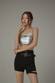 Hot Girl Sleeveless Slim Shiny Crop Top