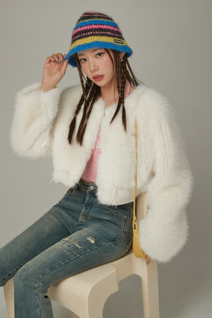 CHUU Faux Fur Crop Jacket