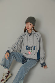 Logo Cherry Half Zip Up Stitched Sweatshirt