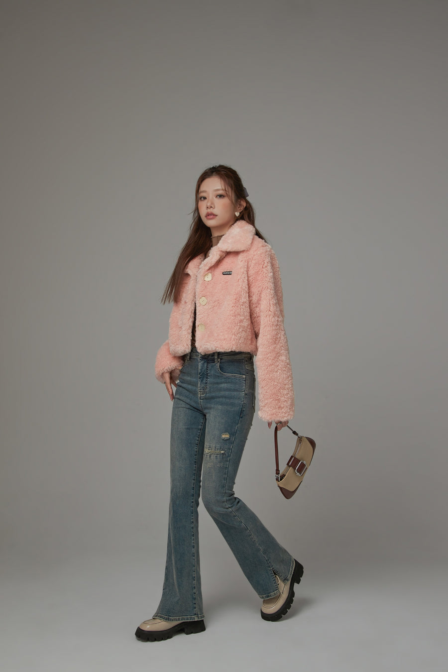 CHUU Fleece Collar Button Jacket