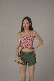 Heart Printed Ruffle Bustier Top