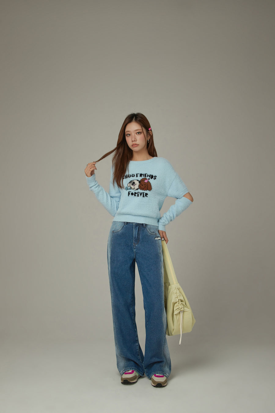 CHUU Color Matching Brushed Denim Jeans