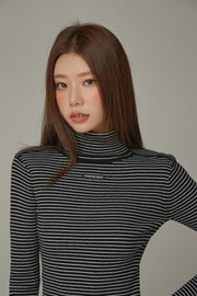 Striped Crop Turtle Neck Knit Top