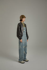 Knee Damaged Denim Overalls