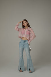 Logo Embroidered Cropped Striped Shirt